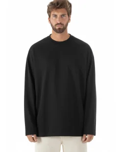 Maglia uomo girocollo t-shirt maniche lunghe long sleeve oversize nero GIOSAL-M3088A