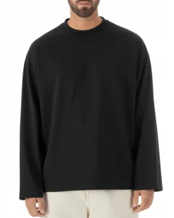 Maglia uomo girocollo t-shirt maniche lunghe long sleeve oversize nero GIOSAL-M3088A