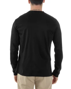 Maglia Uomo Maniche Lunghe Collo Serafino Con Bottoni Sottogiacca Girocollo Casual Tinta Unita Nero GIOSAL-M2971A