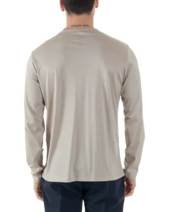 Maglia Uomo Maniche Lunghe Collo Serafino Con Bottoni Sottogiacca Girocollo Casual Tinta Unita Beige GIOSAL-M2972A