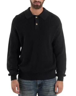 Maglia Uomo Polo Maglioncino Con Colletto Nero M3012A