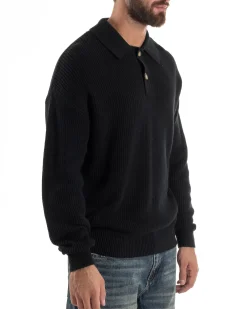Maglia Uomo Polo Maglioncino Con Colletto Nero M3012A