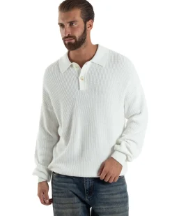 Maglia Uomo Polo Maglioncino Con Colletto Bianco M3014A