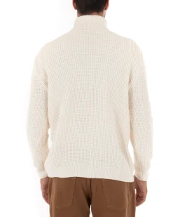 Maglioncino Uomo Ciniglia Collo Alto Pullover Caldo Maglia Maniche Lunghe Lavorata Dolcevita Casual Panna GIOSAL-M2303A