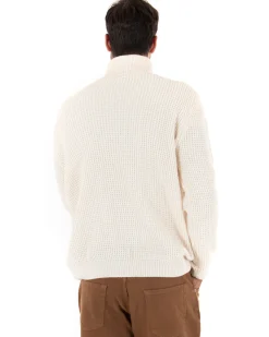 Maglioncino Uomo Ciniglia Collo Alto Pullover Caldo Maglia Maniche Lunghe Lavorata Dolcevita Casual Panna GIOSAL-M2303A
