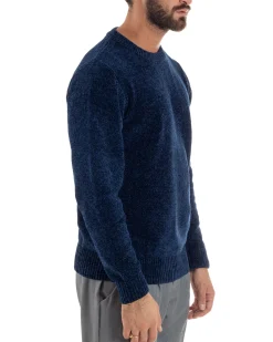 Maglioncino Uomo Ciniglia Regular Fit Maglia Basic Blu M3052A