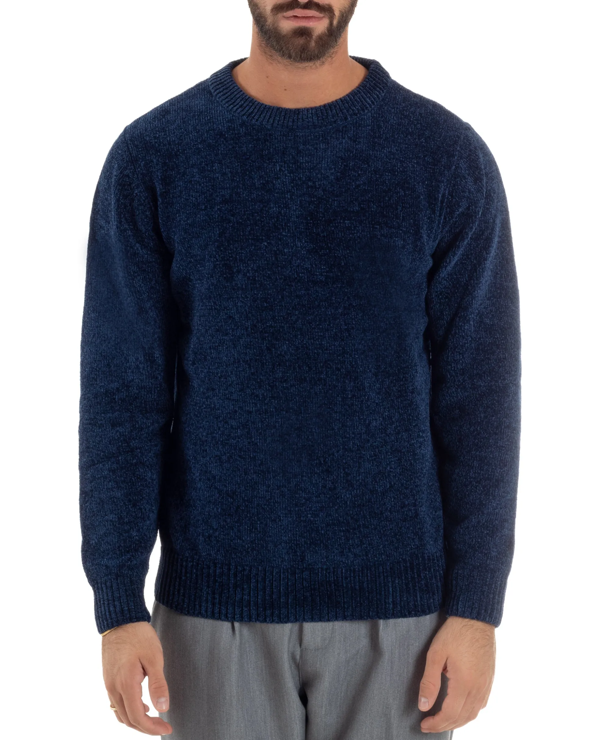 Maglioncino Uomo Ciniglia Regular Fit Maglia Basic Blu M3052A