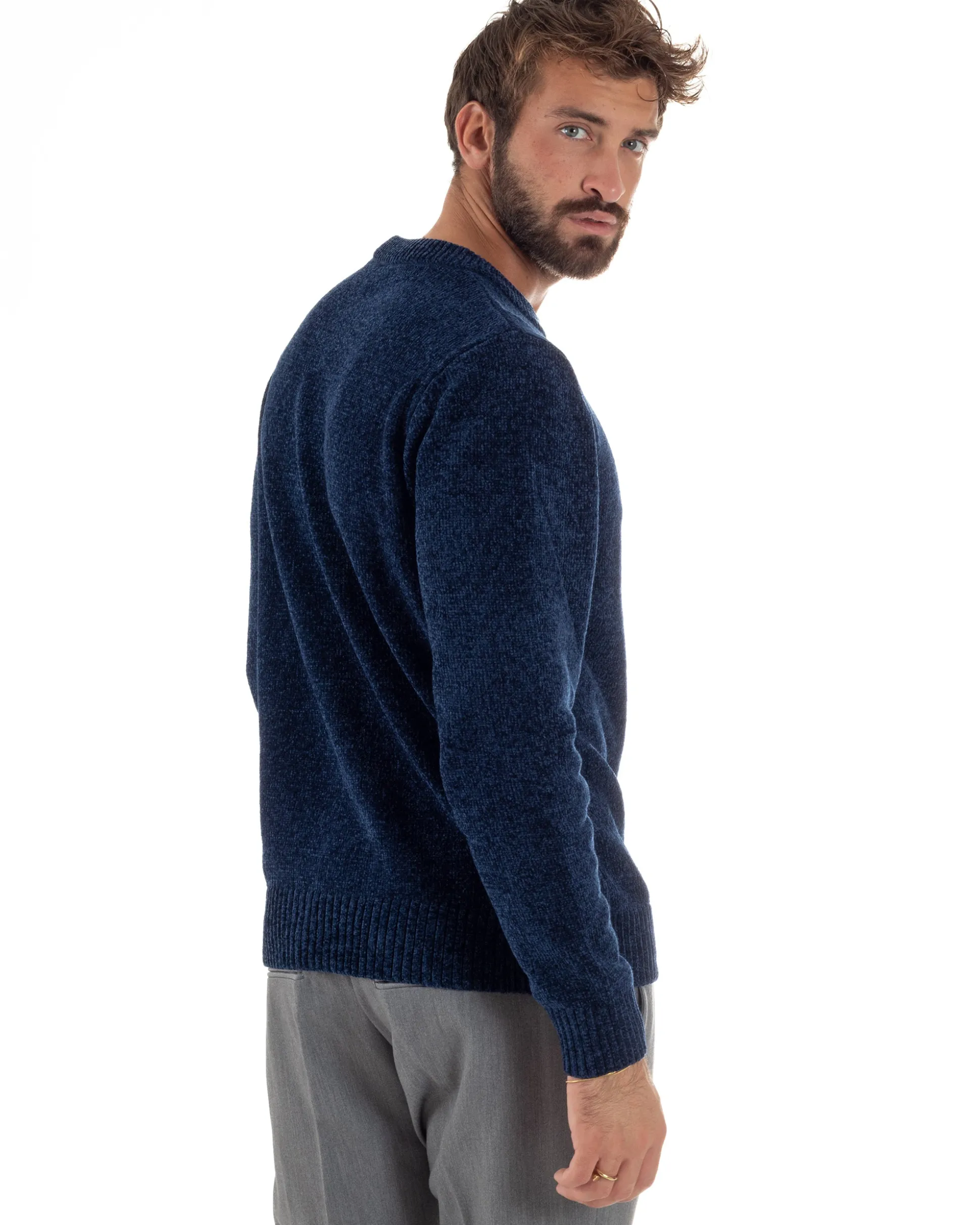 Maglioncino Uomo Ciniglia Regular Fit Maglia Basic Blu M3052A
