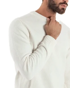 Maglioncino Uomo Ciniglia Regular Fit Maglia Basic Bianco M3059A