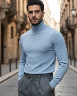 Maglioncino Uomo Collo Alto Maglia Rasata Dolcevita Basic Polvere M2535A