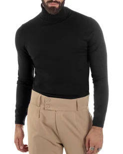 Maglioncino Uomo Collo Alto Maglia Rasata Dolcevita Basic Nero M2538A