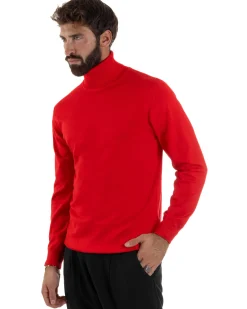 Maglioncino Uomo Collo Alto Maglia Rasata Dolcevita Basic Rosso M2546A