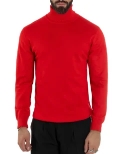 Maglioncino Uomo Collo Alto Maglia Rasata Dolcevita Basic Rosso M2546A