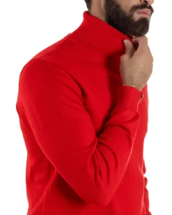 Maglioncino Uomo Collo Alto Maglia Rasata Dolcevita Basic Rosso M2546A