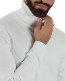 Maglioncino Uomo Collo Alto Maglia Rasata Dolcevita Basic Bianco M2550A