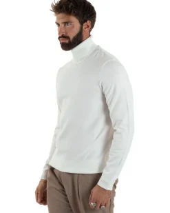 Maglioncino Uomo Collo Alto Maglia Rasata Dolcevita Basic Bianco M2550A