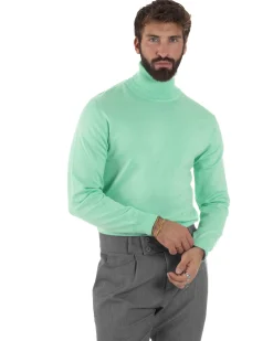 Maglioncino Uomo Collo Alto Maglia Rasata Dolcevita Basic Verde Acqua M2553A