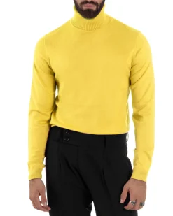 Maglioncino Uomo Collo Alto Maglia Rasata Dolcevita Basic Giallo M2544A