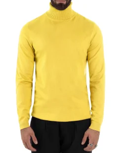 Maglioncino Uomo Collo Alto Maglia Rasata Dolcevita Basic Giallo M2544A