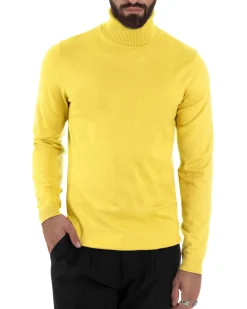 Maglioncino Uomo Collo Alto Maglia Rasata Dolcevita Basic Giallo M2544A