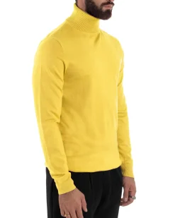 Maglioncino Uomo Collo Alto Maglia Rasata Dolcevita Basic Giallo M2544A
