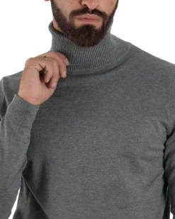 Maglioncino Uomo Collo Alto Maglia Rasata Dolcevita Basic Grigio M2539A