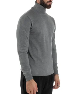 Maglioncino Uomo Collo Alto Maglia Rasata Dolcevita Basic Grigio M2539A