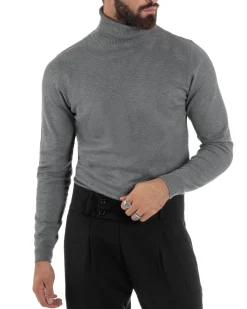 Maglioncino Uomo Collo Alto Maglia Rasata Dolcevita Basic Grigio M2539A