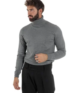 Maglioncino Uomo Collo Alto Maglia Rasata Dolcevita Basic Grigio M2539A