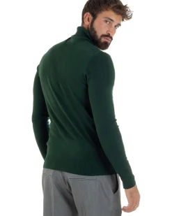 Maglioncino Uomo Collo Alto Maglia Rasata Dolcevita Basic Verde Bottiglia M2548A