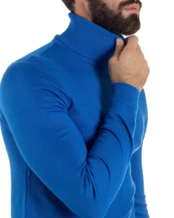 Maglioncino Uomo Collo Alto Maglia Rasata Dolcevita Basic Blu Royal M2547A