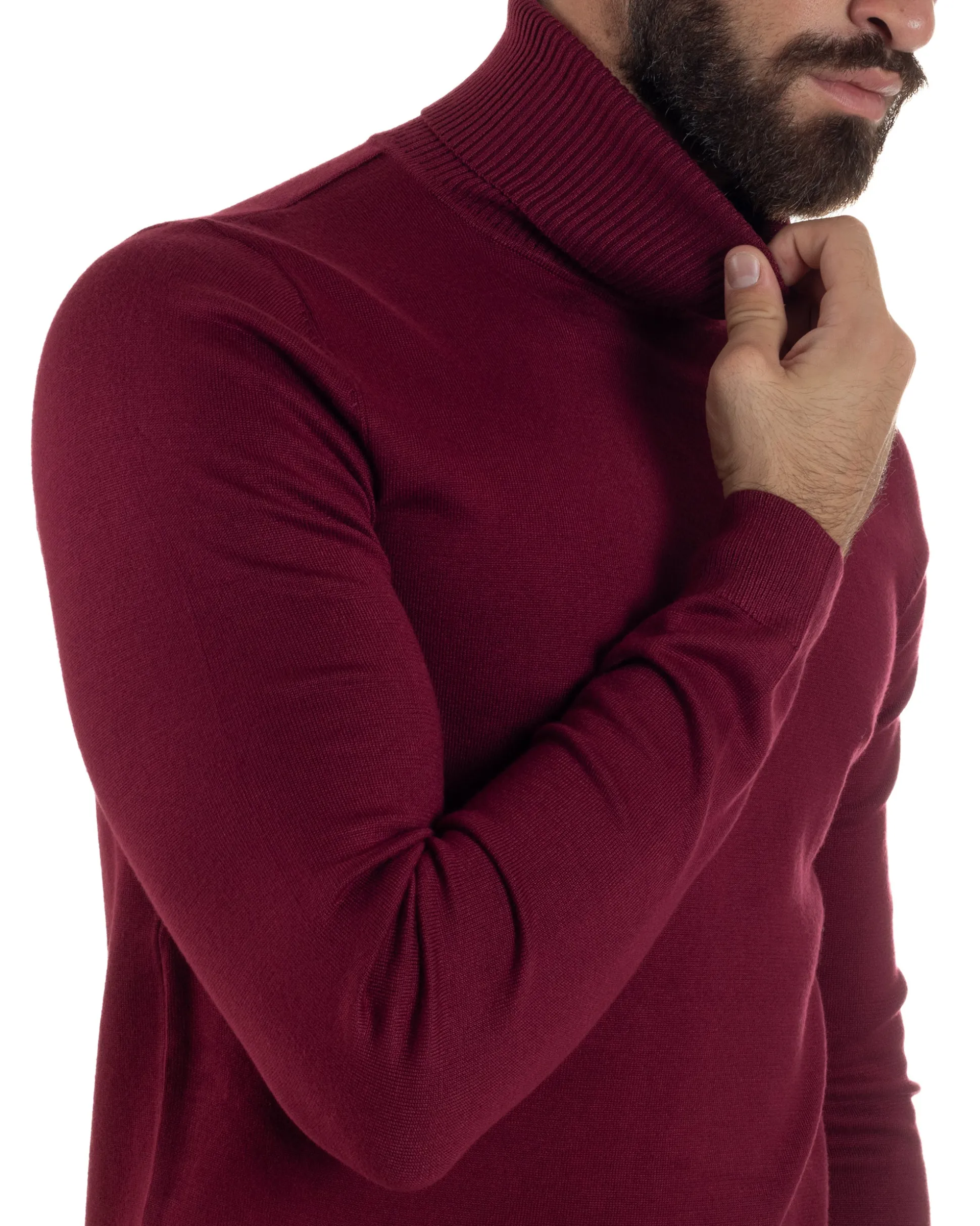 Maglioncino Uomo Collo Alto Maglia Rasata Dolcevita Basic Prugna M2545A