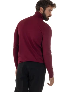 Maglioncino Uomo Collo Alto Maglia Rasata Dolcevita Basic Prugna M2545A