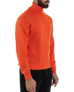 Maglioncino Uomo Collo Alto Maglia Rasata Dolcevita Basic Arancione M2549A