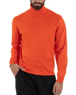 Maglioncino Uomo Collo Alto Maglia Rasata Dolcevita Basic Arancione M2549A