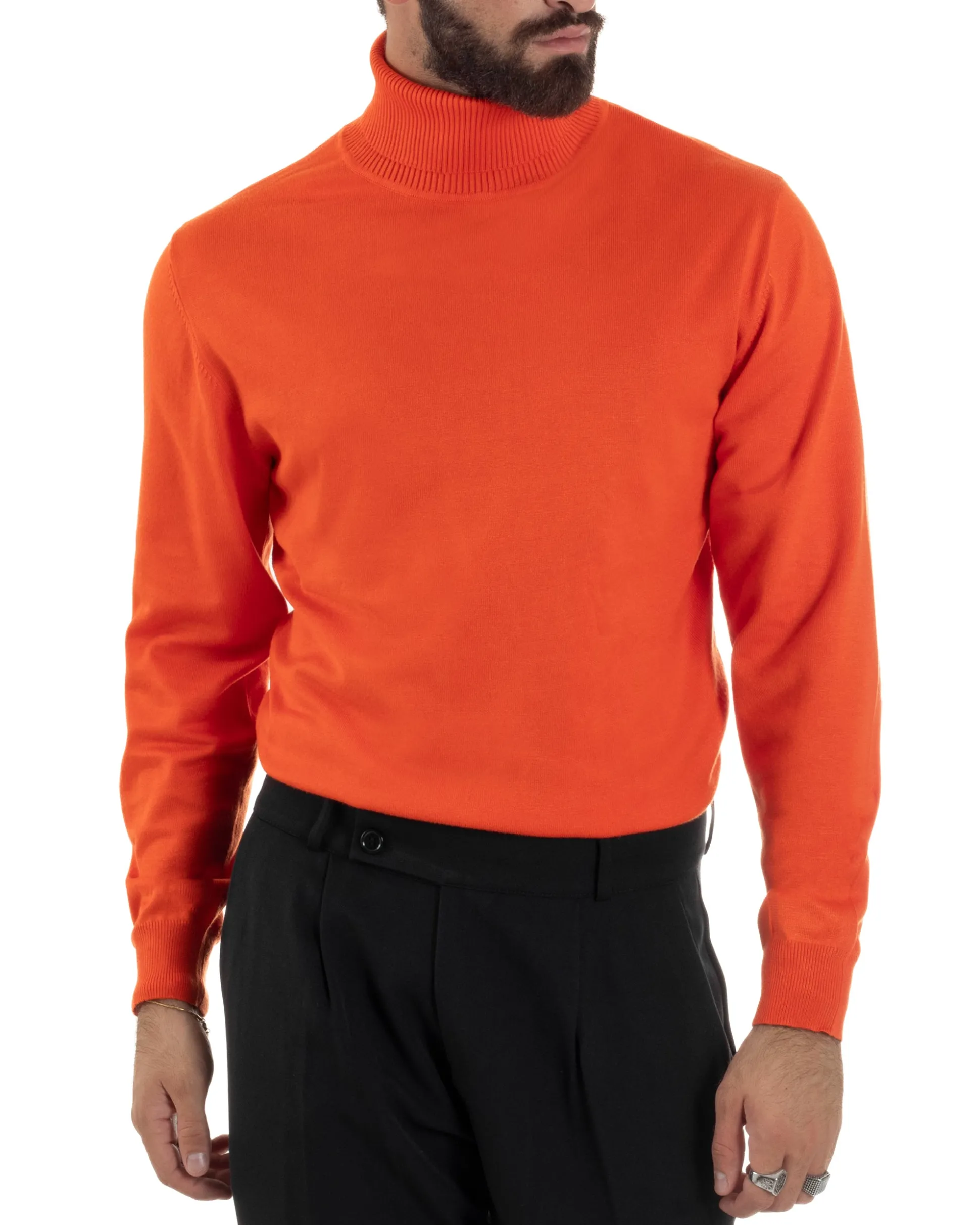 Maglioncino Uomo Collo Alto Maglia Rasata Dolcevita Basic Arancione M2549A