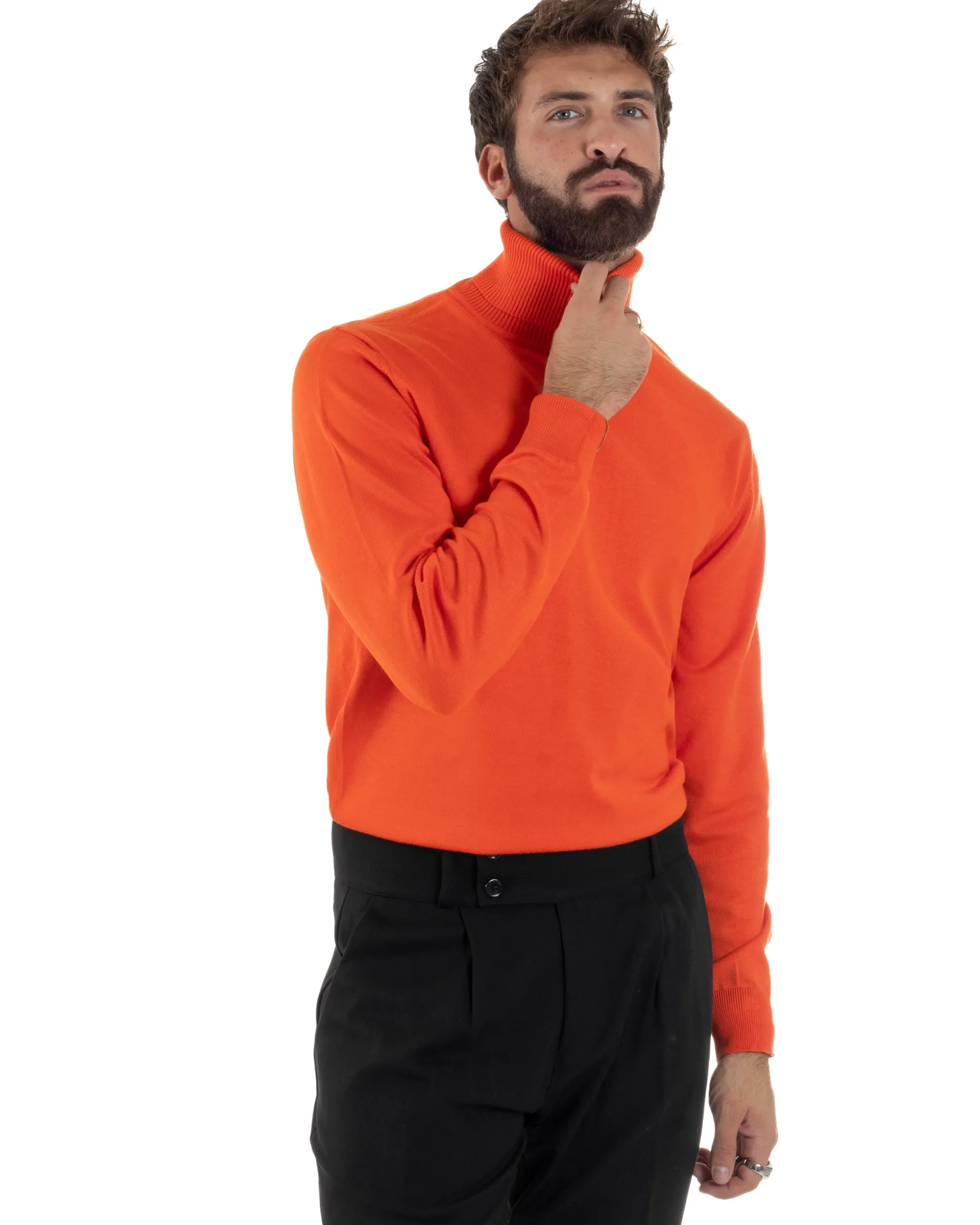 Maglioncino Uomo Collo Alto Maglia Rasata Dolcevita Basic Arancione M2549A