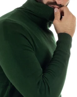 Maglioncino Uomo Collo Alto Maglia Rasata Dolcevita Basic Verde Militare M2551A