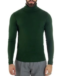 Maglioncino Uomo Collo Alto Maglia Rasata Dolcevita Basic Verde Militare M2551A