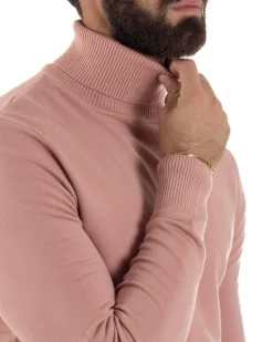 Maglioncino Uomo Collo Alto Maglia Rasata Dolcevita Basic Rosa M2557A