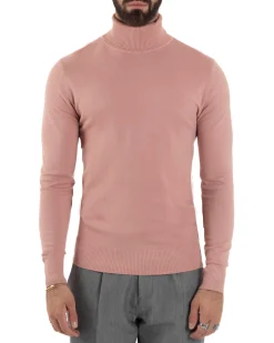 Maglioncino Uomo Collo Alto Maglia Rasata Dolcevita Basic Rosa M2557A