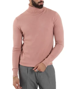 Maglioncino Uomo Collo Alto Maglia Rasata Dolcevita Basic Rosa M2557A