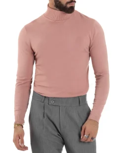 Maglioncino Uomo Collo Alto Maglia Rasata Dolcevita Basic Rosa M2557A