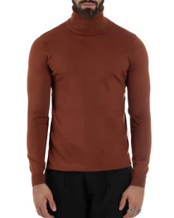 Maglioncino Uomo Collo Alto Maglia Rasata Dolcevita Basic Ruggine M2531A