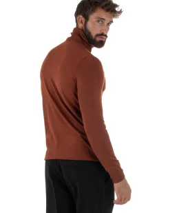 Maglioncino Uomo Collo Alto Maglia Rasata Dolcevita Basic Ruggine M2531A