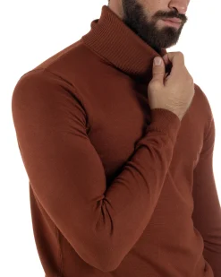 Maglioncino Uomo Collo Alto Maglia Rasata Dolcevita Basic Ruggine M2531A
