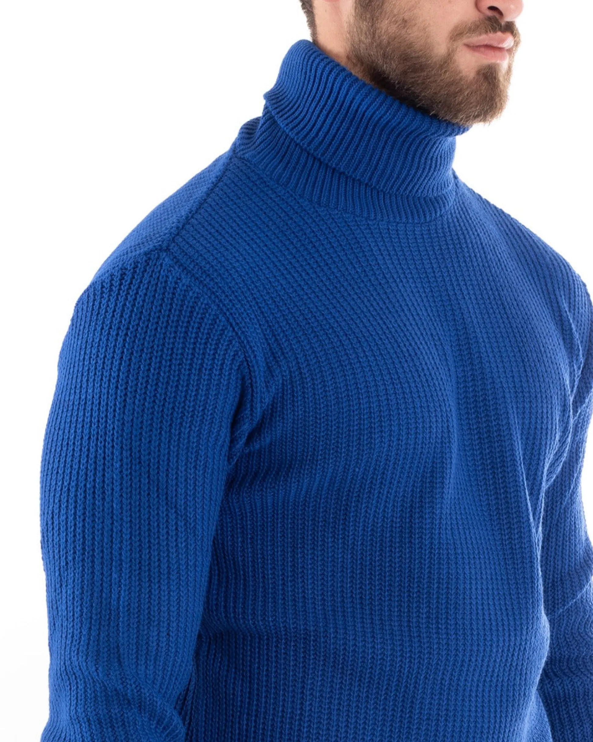 Maglioncino Uomo Collo Alto Maglia Inglese Dolcevita Basic Blu Royal M2343A