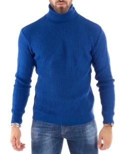 Maglioncino Uomo Collo Alto Maglia Inglese Dolcevita Basic Blu Royal M2343A