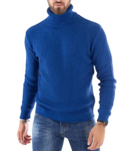 Maglioncino Uomo Collo Alto Maglia Inglese Dolcevita Basic Blu Royal M2343A