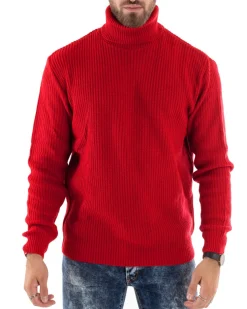 Maglioncino Uomo Collo Alto Maglia Inglese Dolcevita Basic Rosso M2599A